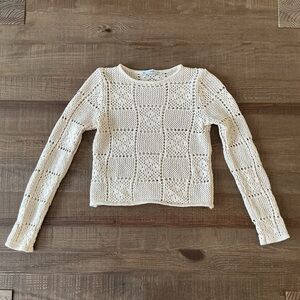 Mango Off-White Open Knit Details Crochet Crop Top